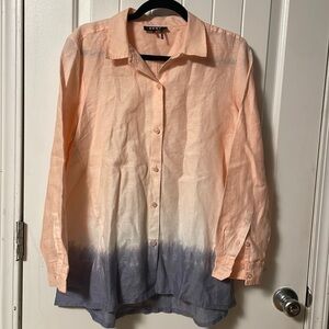 DKNY Ombré Button Down Linen Tunic Top